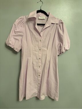 Self contrast  Anthropologie Lilac/pink Puff-Sleeve Mini Shirt Dress Small